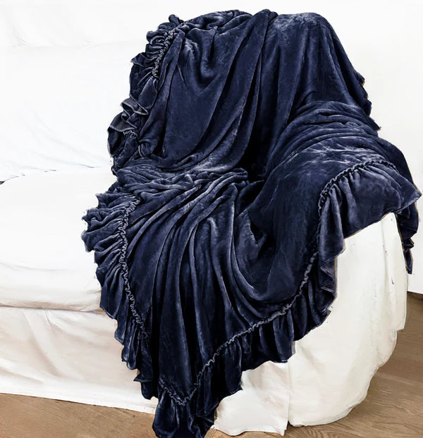 Bella Tatter Velvet Ruffle Throw-Denim