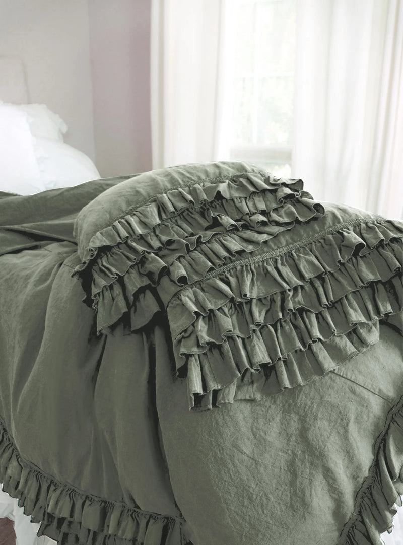 Stefany Linen Ruffle Collection - Sage