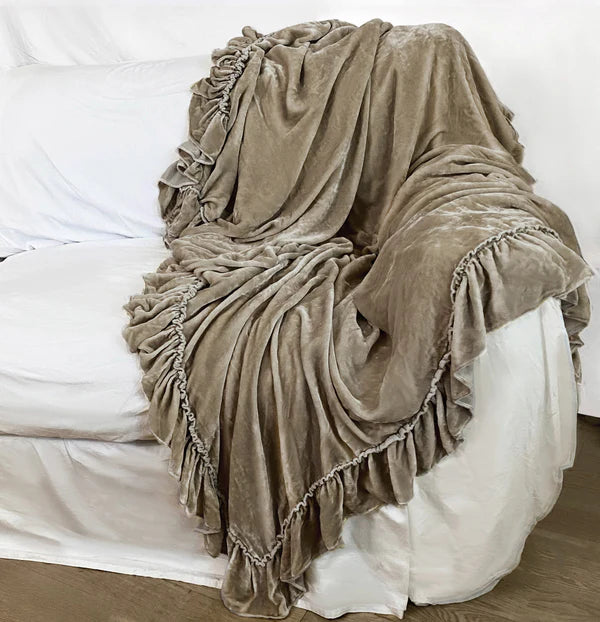 Bella Tatter Velvet Ruffle Throw-Natural