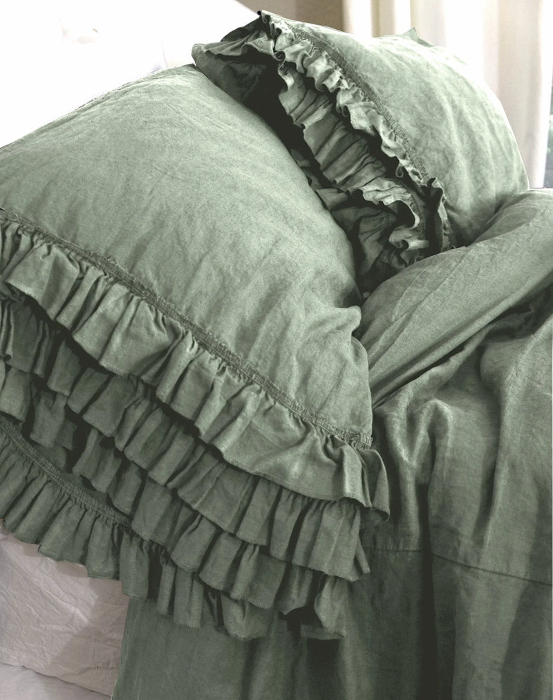 Stefany Linen Ruffle Collection - Sage