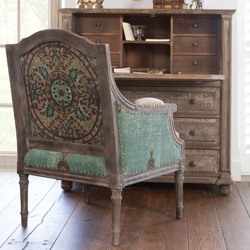 Upholstered Teal and Natural Arm Chair