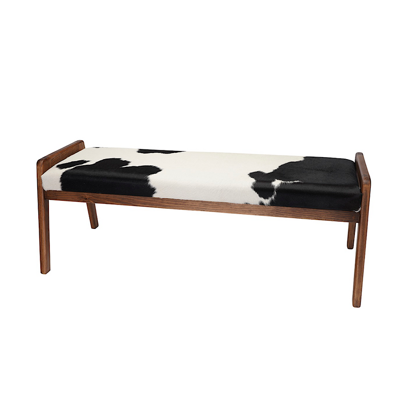 Mid-Mod Natural Cowhide Bench 48"