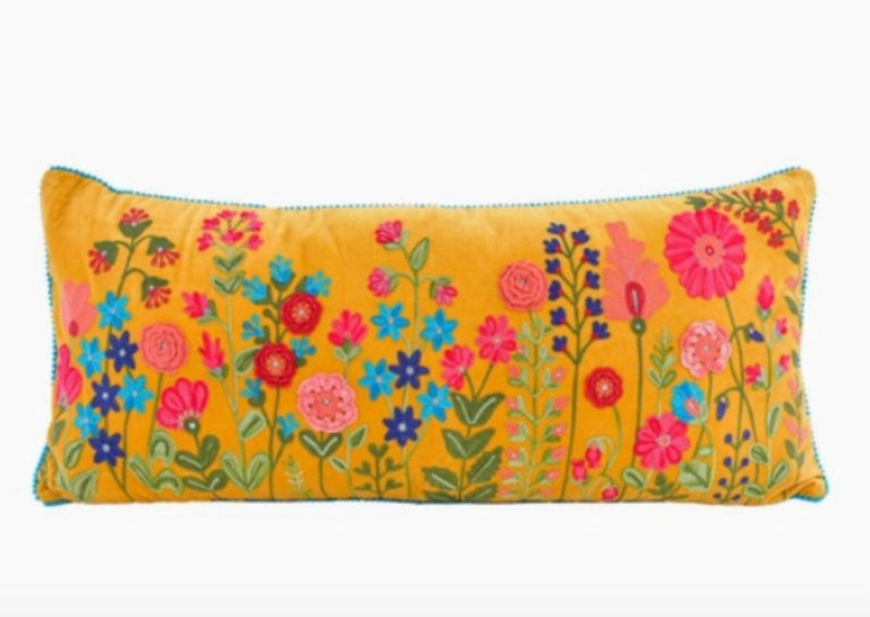 Embroidered Bright Floral Pillow