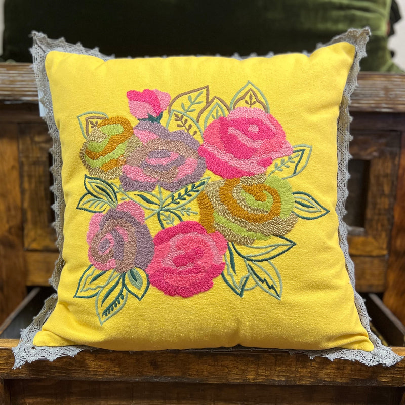 Embroidered Yellow Pillow